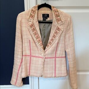 True Meaning Blush Tweed Blazer with Floral Accents
